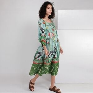 Blank London Green Bird Print Loanna Midi Dress